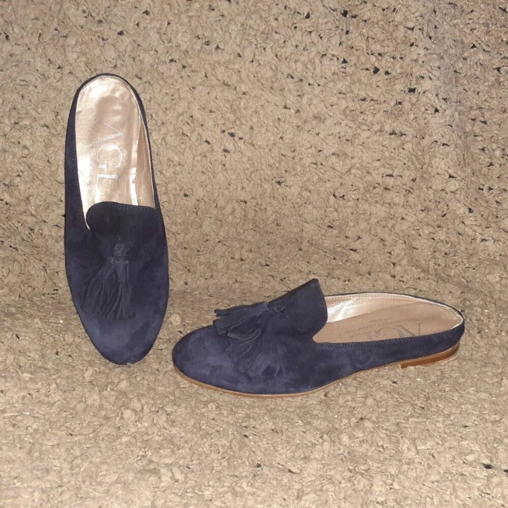 AGL-Attilio Giusti Leombruni-Navy Suede Tasseled Mules/Slip On-Sz 36.5-Excellent